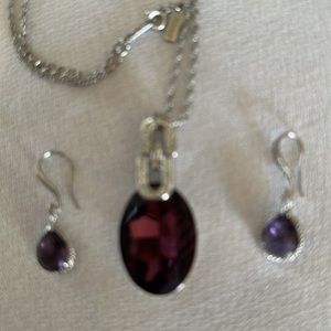 Purple and silver crystal necklace set.